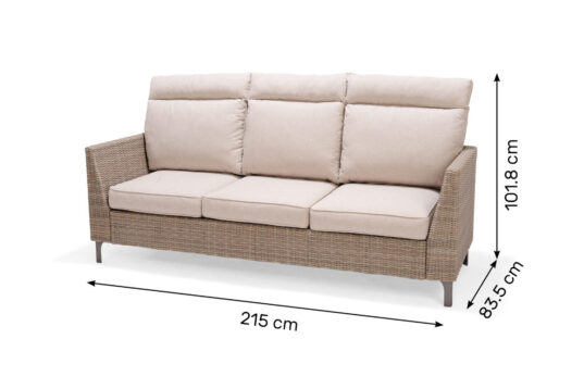 LifestyleGarden Bermuda Light - High Back 3 Seater Sofa (Dimensions)