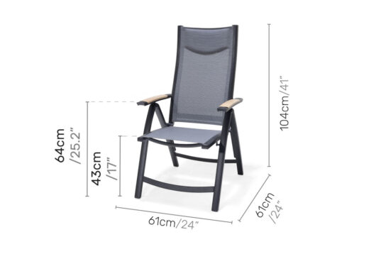 LifestyleGarden Panama Dark - Multi Position Armchair (Dimensions)