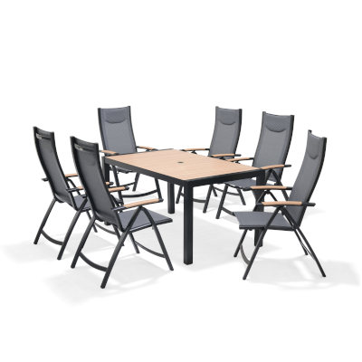 LifestyleGarden Panama Dark - 6 Seater Rectangular Multi Position Chair Dining Set